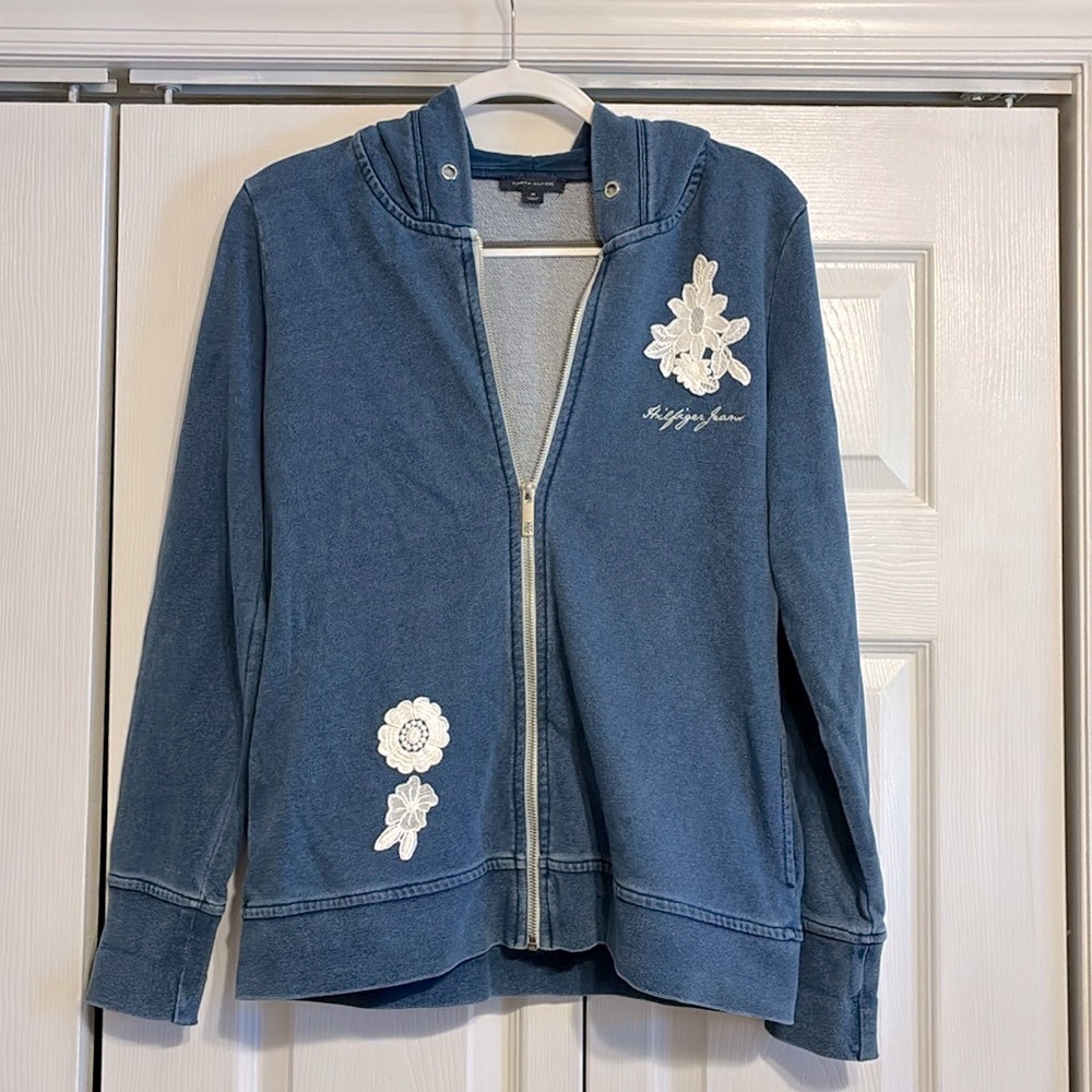 Tommy Hilfiger Jeans Blue Zip Up Jacket with Floral Accent